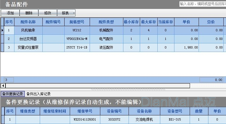 备品备件管理系统软件界面图