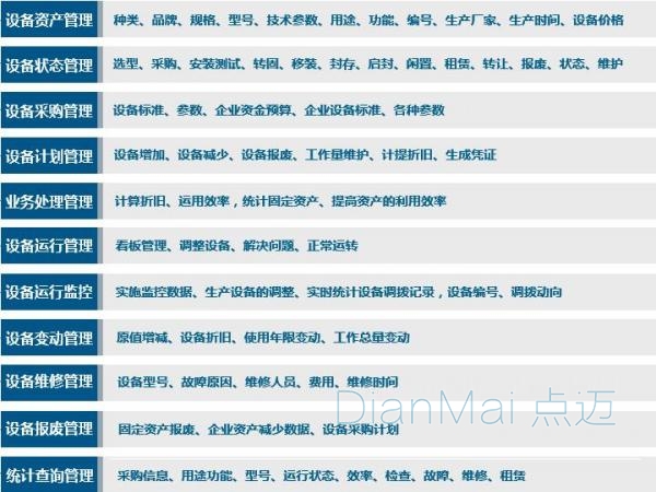 设备管理系统主要功能