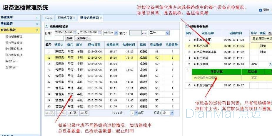 机电设备点检管理主要功能